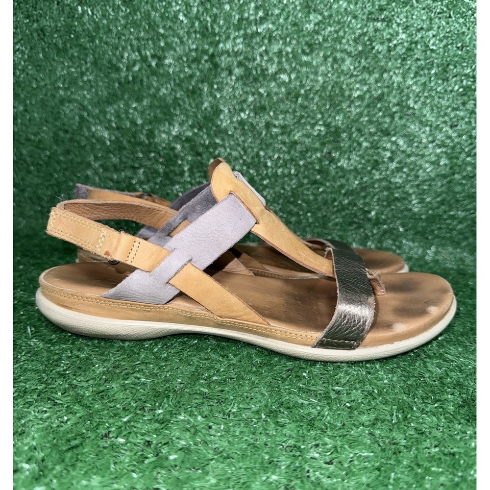 ECCO T Strap Flash Sandals Flats Womens Size 9 US EU 40 Brown‎ Beige Tan Comfort